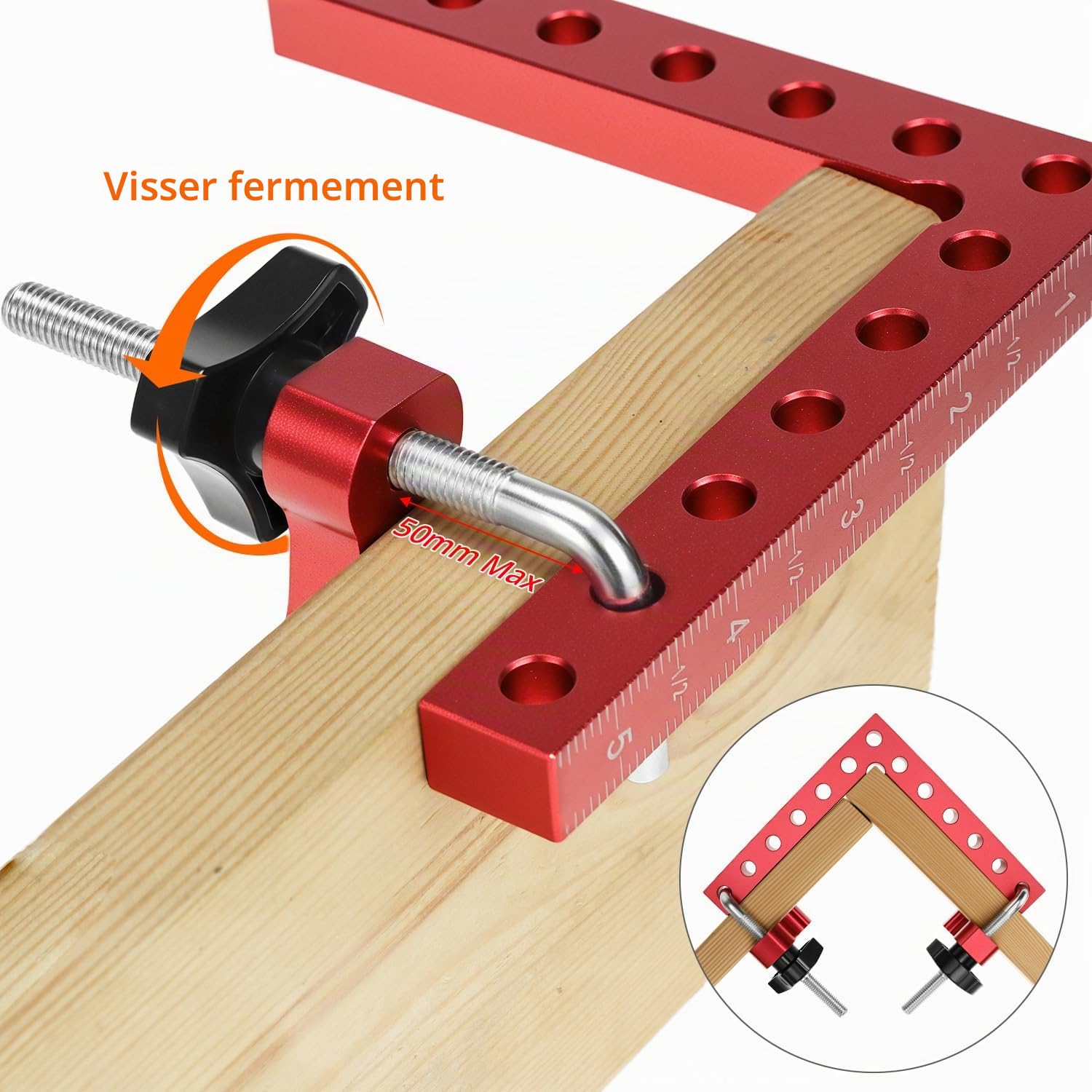 QWORK® Lot de 2 Équerres de Positionnement à 90Degrés en Alliage d'Aluminium, Outils de Travail du Bois pour le Armoires, les Cadres Photo, les Boîtes (140 mm)
