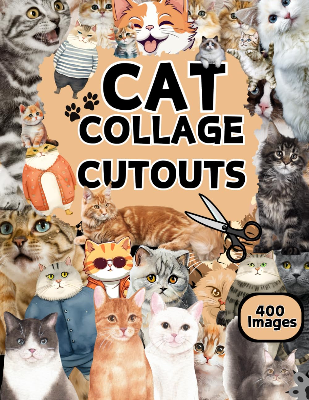 Collage Cutouts Cats: 400 Cats and Kittens. Multiple Sized Images