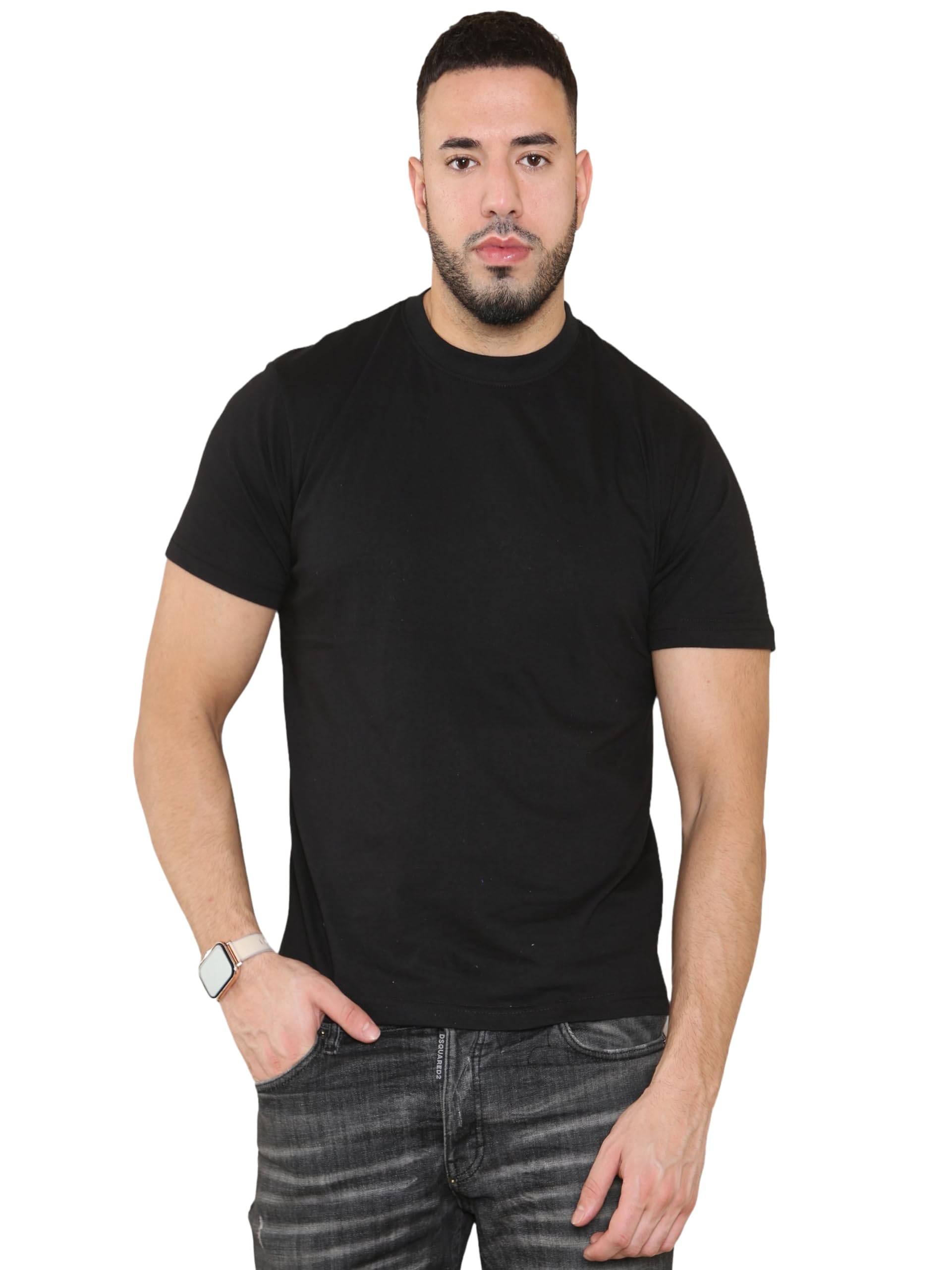 BRAND KRUZE T-shirt pour homme en coton uni à col rond et manches courtes Coupe régulière