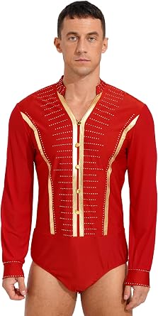 FEESHOW Mens Dance Shiny Rhinestones Bodysuit Shirt Ballroom Salsa Samba Latin Tops Leotard