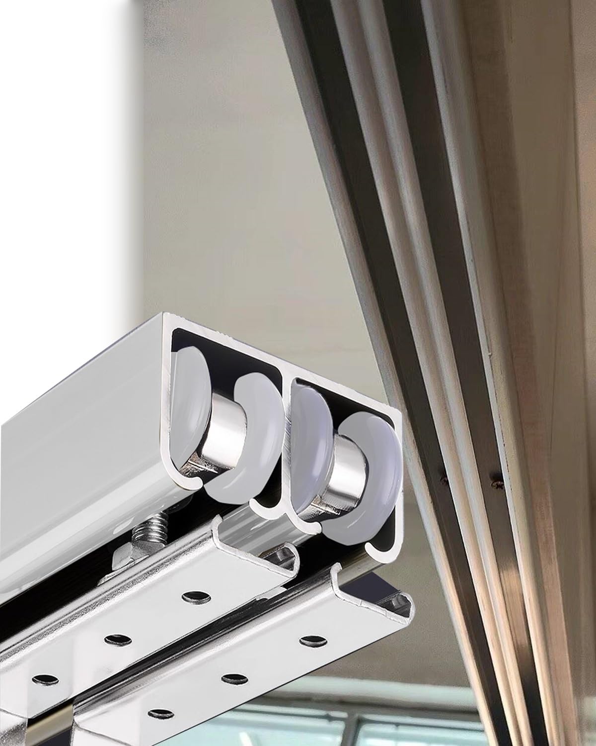 Kit porte coulissante en acier argenté pour quincaillerie de porte de grange double