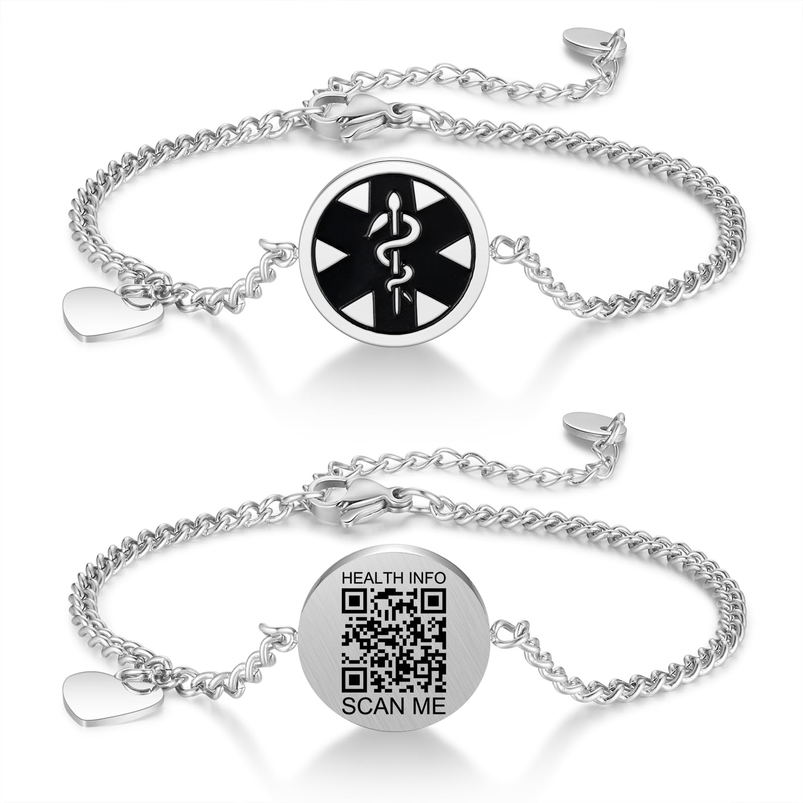 Upgraded Medical Bracelets Men Women with QR Code Medical Alert ID Bracelets - Titanium Steel Wristband Fits Wrists Up 8''-10'' - More Space Custom Emergency Med ID Info