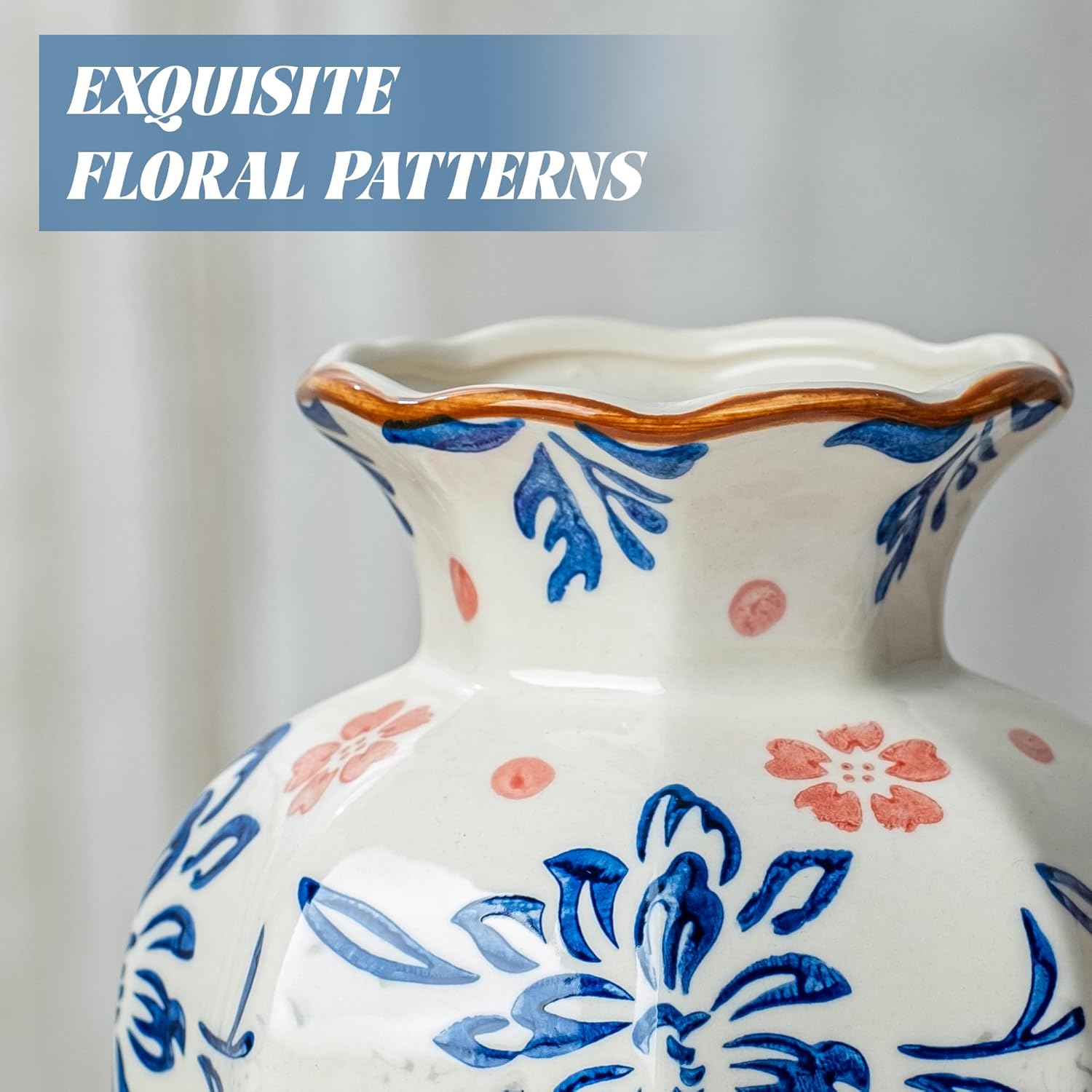 Small Blue and White Ceramic Vase, 6 Inch Vintage Chinoiserie Flower Vase Decorative Antique Vases for Home Decor, Rustic Porcelain Vase Farmhouse Shelf Table Centerpieces Decor - Image 6