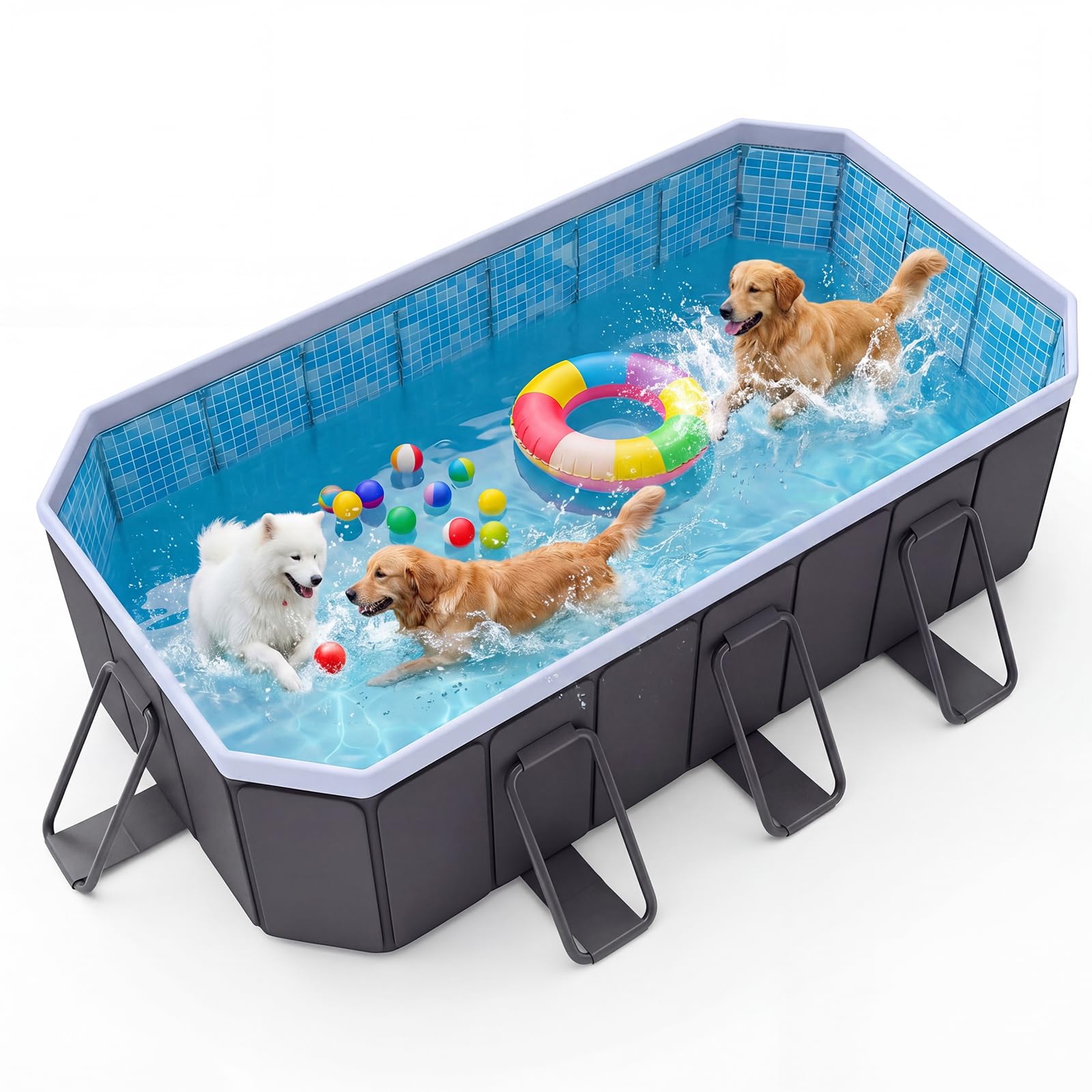 Photo 1 of 114.2" Foldable Dog Pool & Bath Tub for Large Dogs, Non-Inflatable Hard-Sided Pet Pool, Large Dog Bathing Tub with Reinforced Frame, Filter Port & Easy Drain, Grey