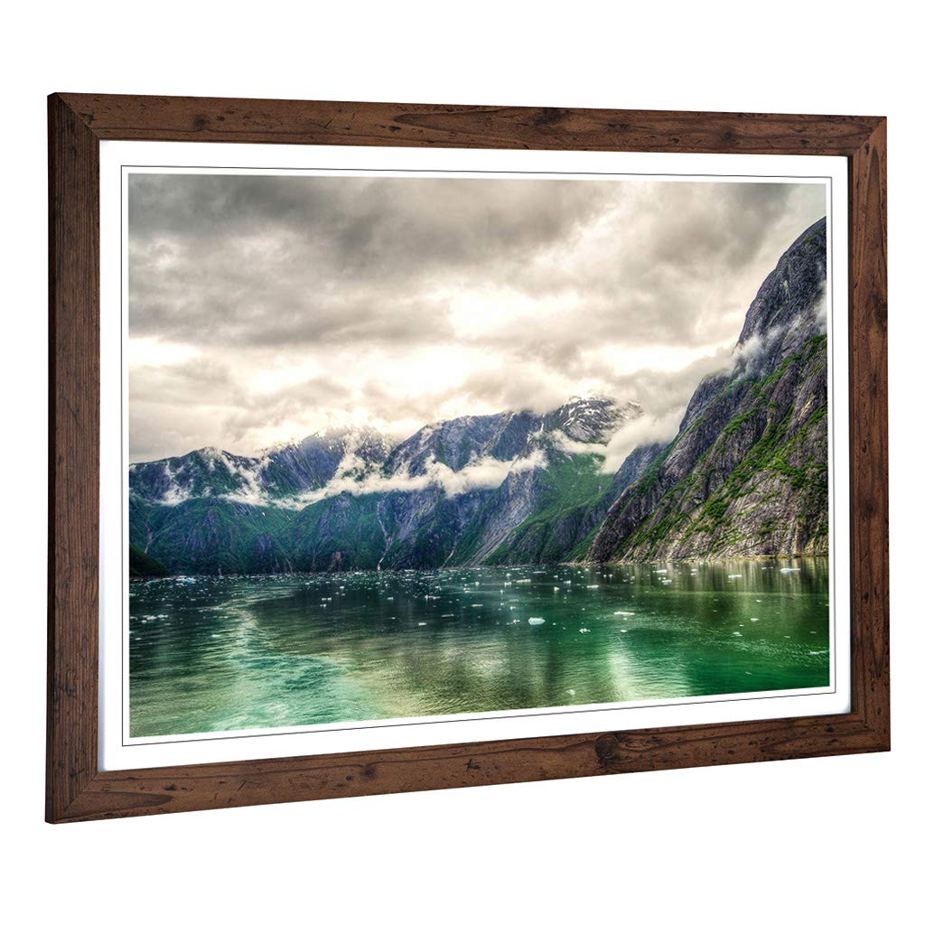 Big Box Art Framed Print of Landscape Alaska Lake & Mountains (2) Design | Wall Art Picture | Home Decor for Kitchen, Living Room, Bedroom, Hallway, Walnut, A2 / 24.5x18 Inch / 62x45cm