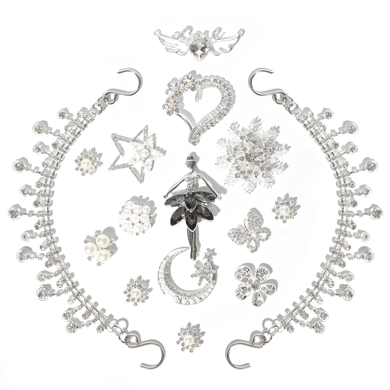 Bling Alloy Shoe Charms for Women,Flower,Butterfly Rhinestone Shoe Decoration Charms for Girls, DIY Girly Shoe Chains Charms for Party Favor