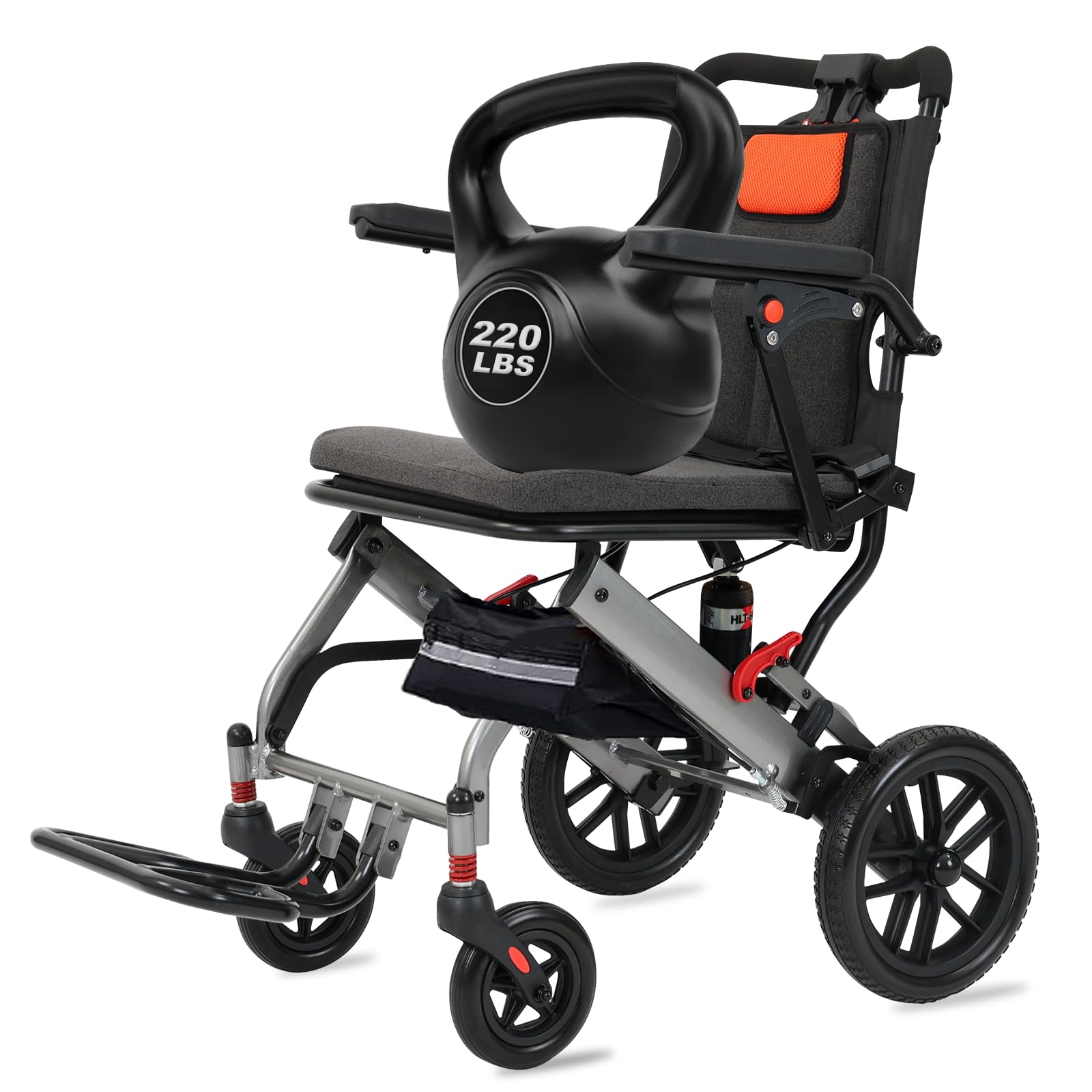 SOFTFISH Wheelchairs for adults, Transport wheelchair lightweight foldable (Only takes 1S), Ultra Light Wheelchair Equipped with 10IN Solid PU tires with shock absorber pump