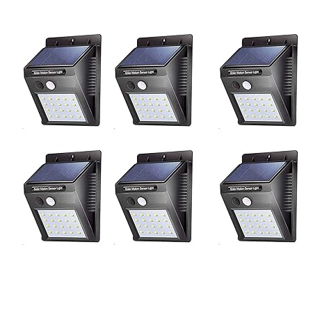 KAKADIYA & KAKADIYA BROTHER'S : 20 LED Bright Waterproof Outdoor Garden Wall and Security Lights with Solar Motion Sensor | (Black) Pack of 6.