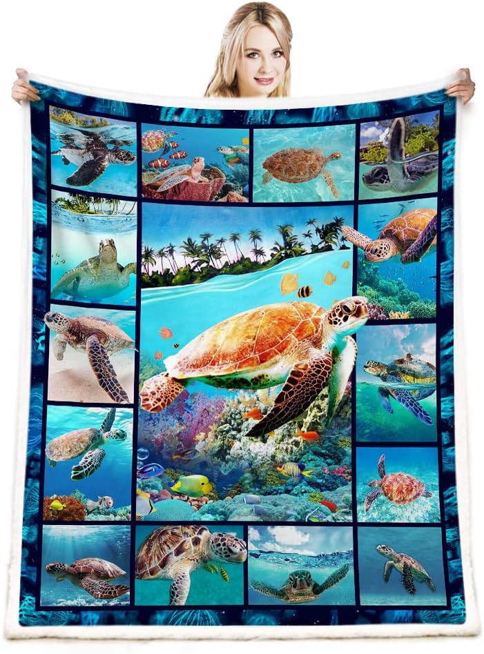 Turtle Blanket,Sea Turtle Gifts for Women Throw Blanket,Turtle Gifts for Turtle Lovers,Sea Turtle Ocean Animal Landscape Throw Blanket,Sofa Couch Beds Sea Turtle Decor Christmas 50" x 60"