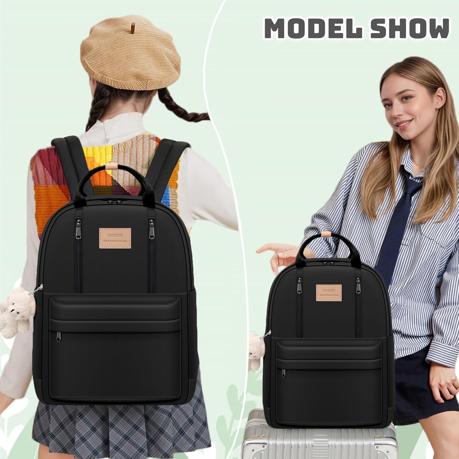 GAXOS Cute Backpack for School Aesthetic Backpack Purse for Women Girls Black Book Bag Korea Style Bookbag - Image 5