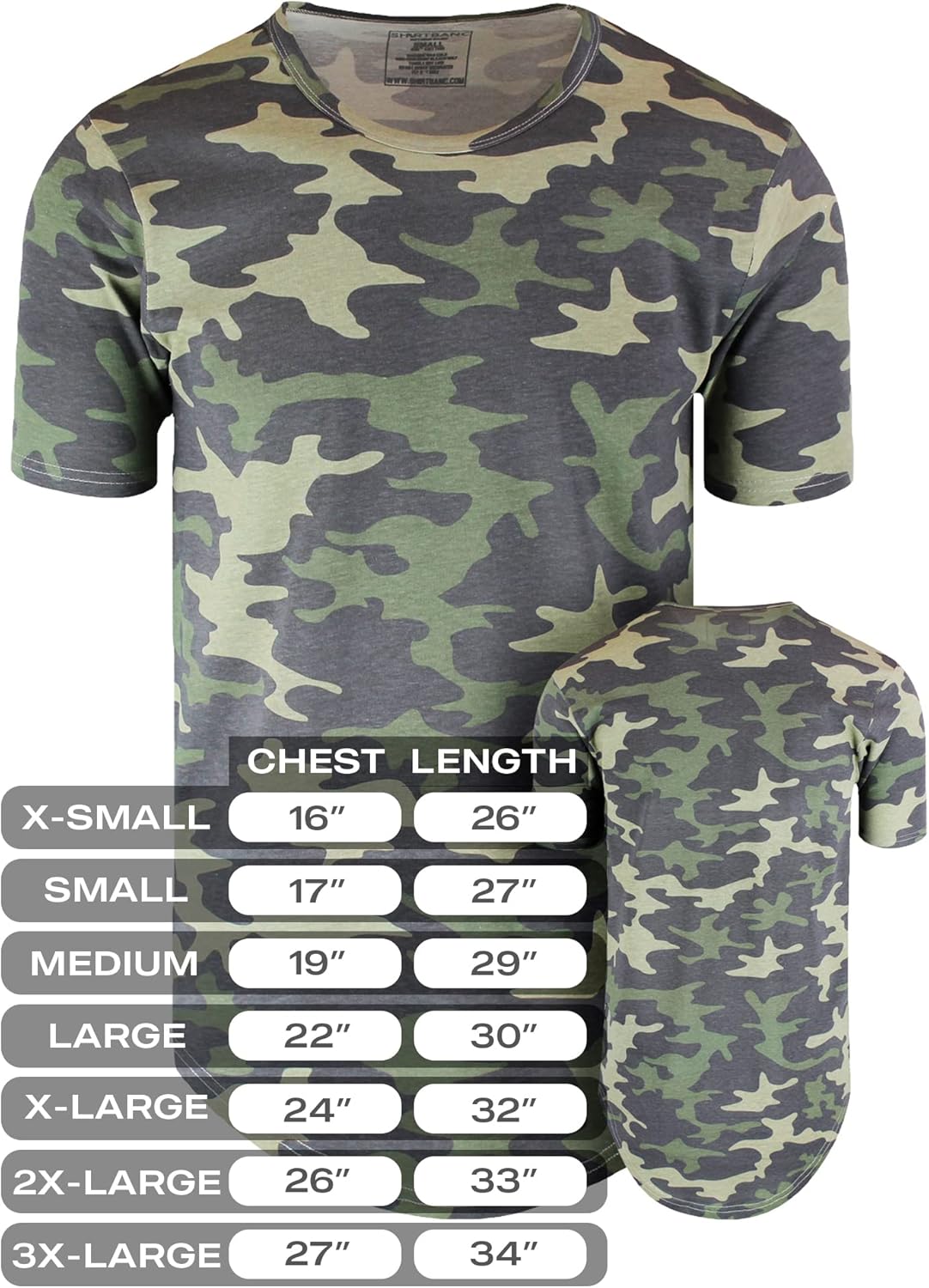 ShirtBANC Hipster Hip Hop Elong Drop Cut Mens Shirt Dance Dropcut Tshirt Small Camouflage