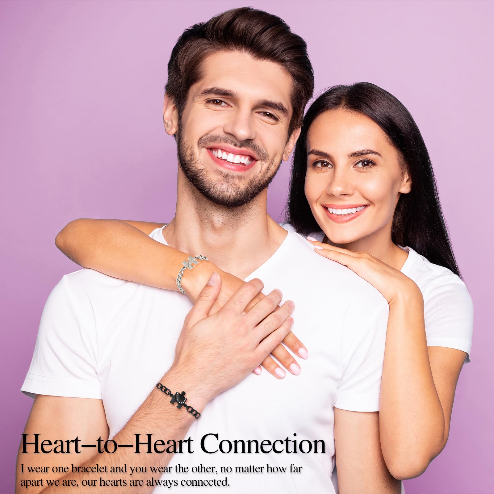 Pulseras a juego para parejas, pulseras de corazón de rompecabezas, regalos perfectos de aniversario y día de San Valentín para él y ella, símbolo de amor ideal para novio, novia, marido, esposa y 3