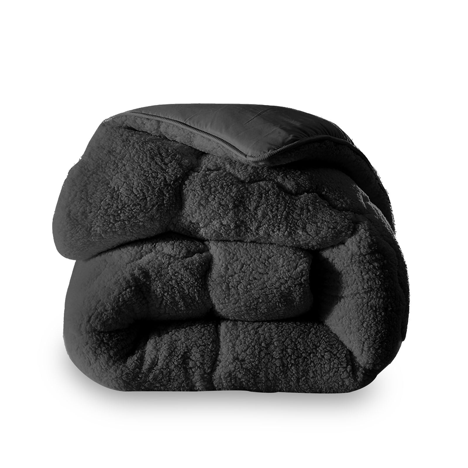 SAMPUR - Couette Sherpa | Sensation Laine et Cosy | Surpiquage Innovant | Réversible été Hiver | Isothermique | Grise | 240 x 260 cm