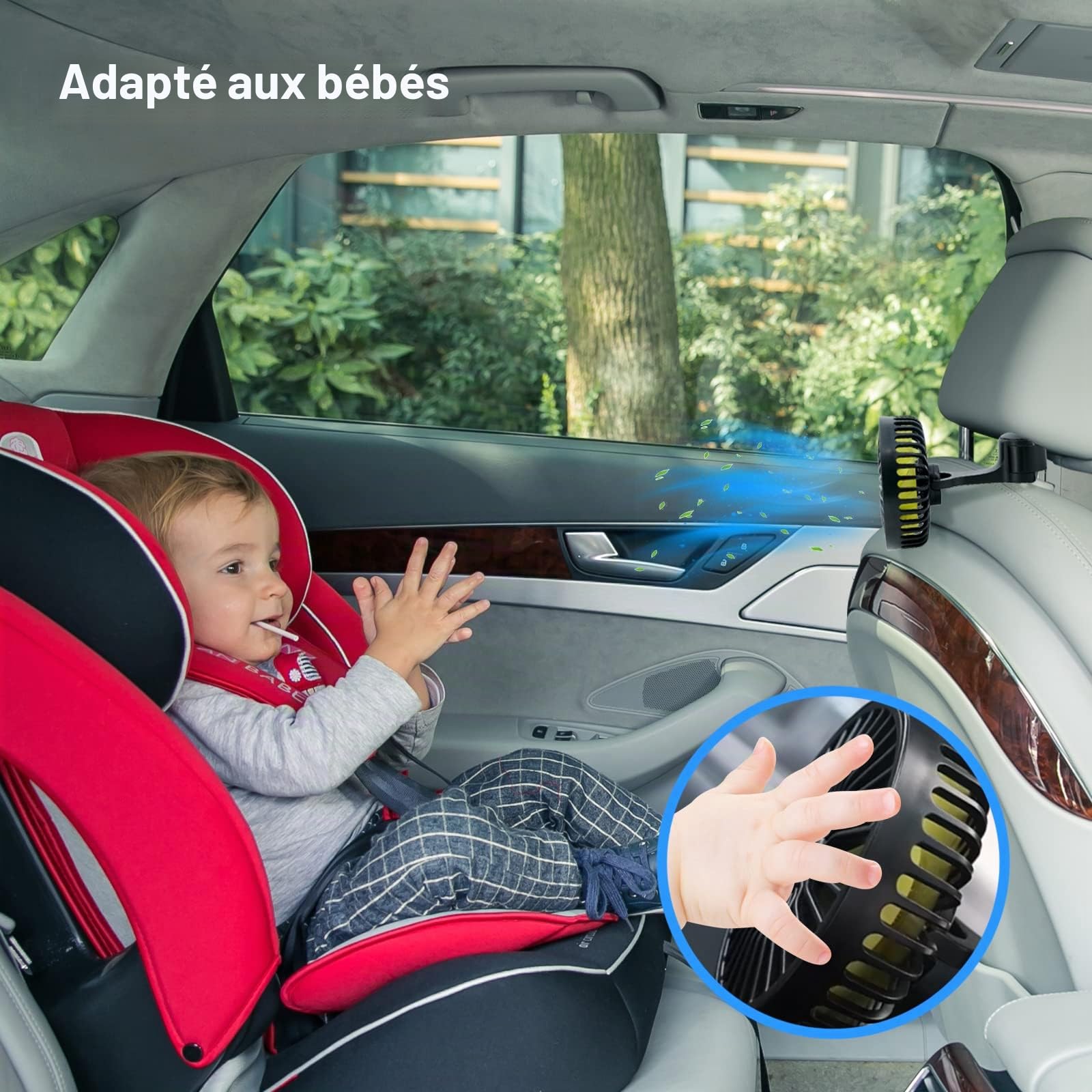 Qidoe Ventilateur USB pour Voiture, Ventilateur Pour Siège Arrière et Enfants avec 3 Vitesses et Rotation 360° Compatible avec Voitures, SUV, Camions, Caravanes, Bateaux, Camping-cars