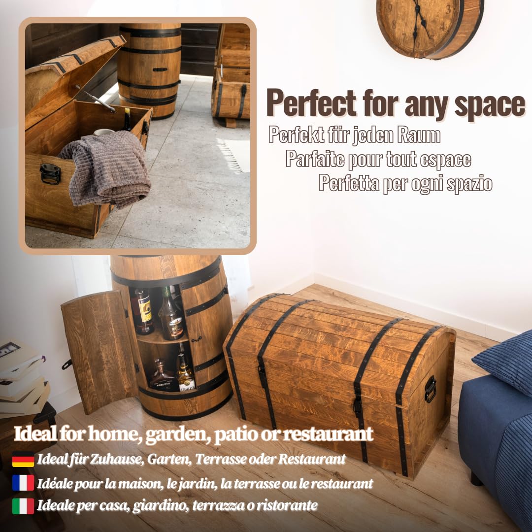 CREATIVE COOPER Coffre de rangement classique en bois d'aulne huilé, 180 l, design vintage, pour salon, terrasse et jardin, 80 x 50 x 50 cm