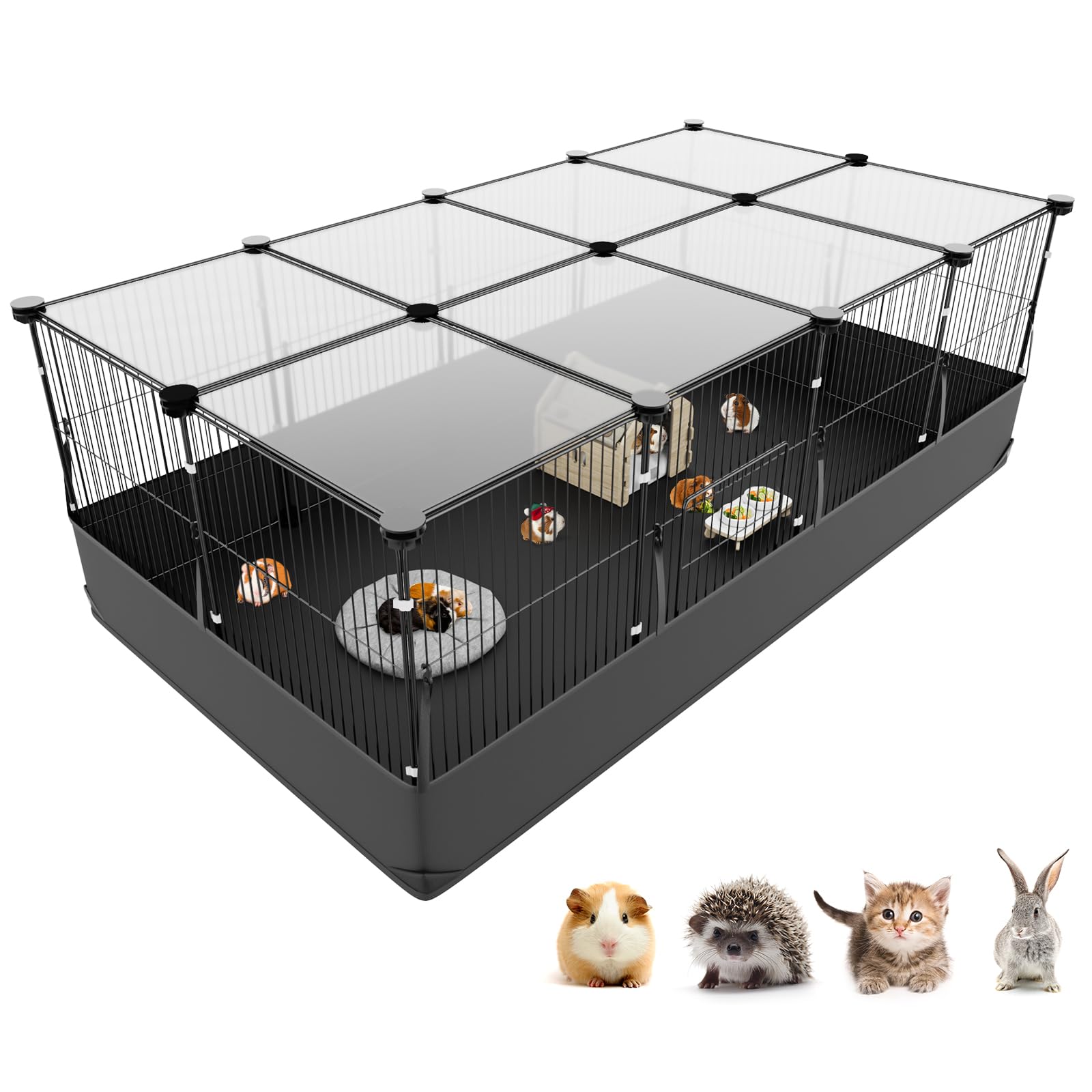 Gabbia per Conigli Aystkniet, 122 cm x 60 cm x 40 cm Recinto per Porcellini D’India con Copertura Superiore e Fondo Impermeabile, Spazio per Piccoli Animali Come Criceti, Tartarughe, Ricci