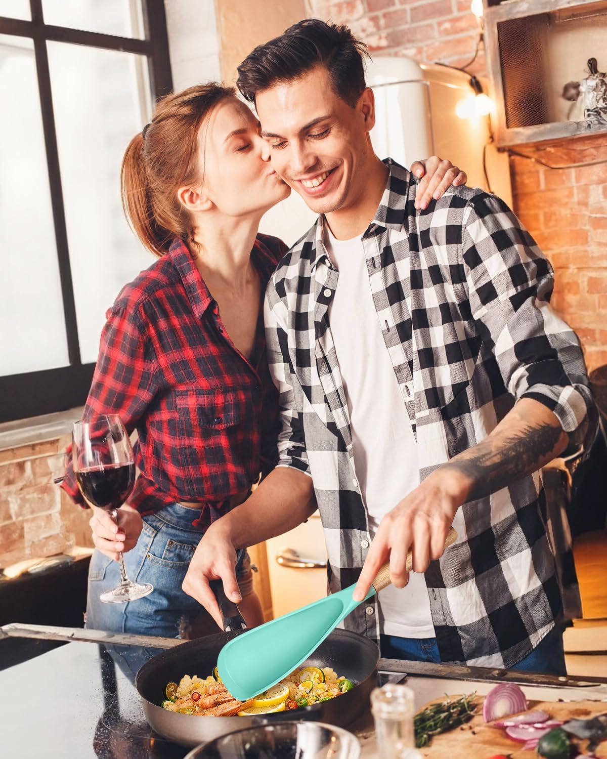 Cooking Spoon for Nonstick Cookwares, Great for Cooking and Serving Sturdy BPA-Free Matte Silicone, Wood Handle Spoon for Mixing, Scoop, and Scrape (GREEN) thumbnail