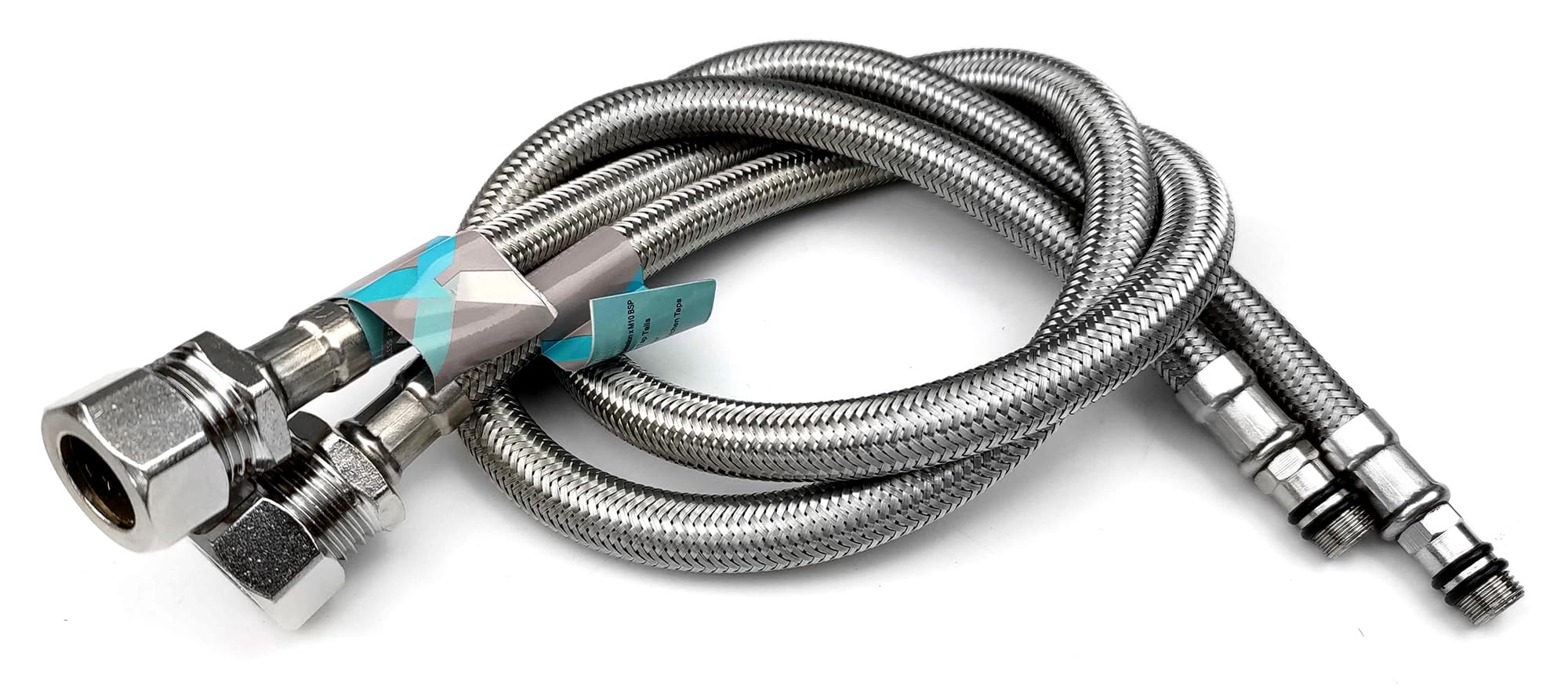 Xcel Home Pair of M10 x 15mm Compression Flexible Tap Connector 500mm Length | Stainless Steel Braided Monobloc Mixer Tails | WRAS Approved | Ideal for Kitchen & Bathroom Taps (2 Packs)