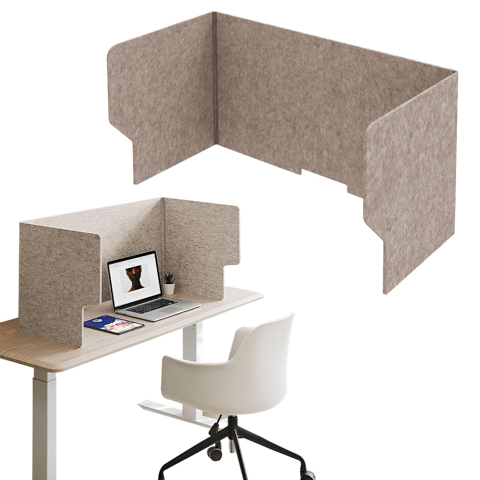 Séparateur de bureau acoustique autonome – Panneau d'intimité en feutre en forme de U de 120 cm, séparateur insonorisé pour bureaux, salles de classe, stations de travail – Couleur marron clair