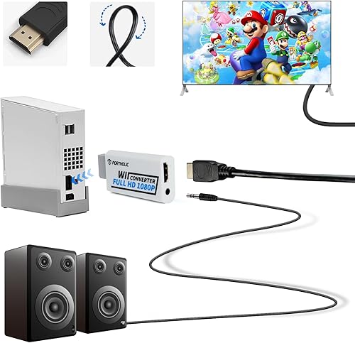 Miniatura 6 de PORTHOLIC Convertidor Wii a HDMI 1080P para dispositivo Full HD adaptador HDMI Wii con conector de audio de 0138in y salida HDMI compatible con
