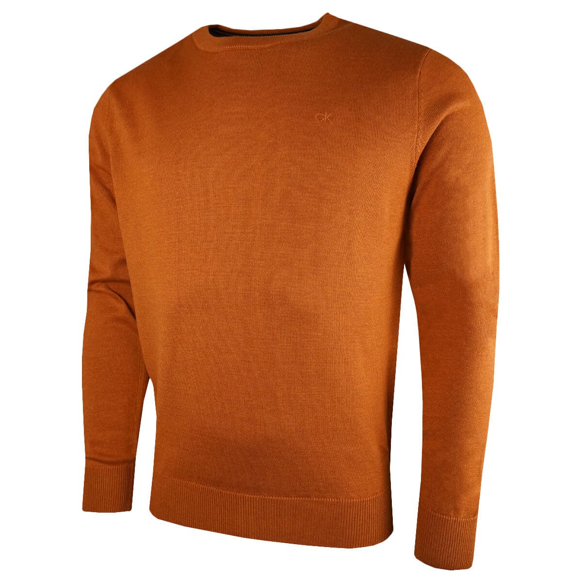 Calvin Klein Mens Crew Neck Cotton Sweater - Ginger - L