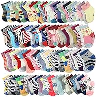 WAFUNNE 20 Pairs Wholesale Baby Socks for Infants Toddlers 0-24 Months - Random Patterns, Non-Slip Grips, Soft Cotton Spandex