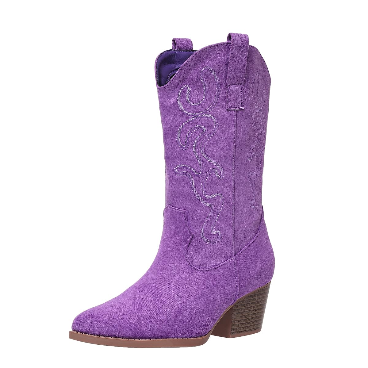 Cowboy Boots for Women Cowgirl Mid Calf Western Style Embroidery Stitched Low Chunky Heel Ladies Fashion Boots US
