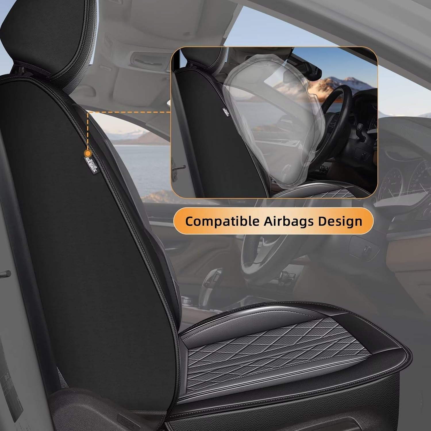 Car Seat Covers Fit for Chevrolet Chevy Traverse 2018-2023 2024 - Waterproof Leather Seat Covers - Compatible Airbag with Lumbar Support(2 Front Seat Covers, Black & Grey)