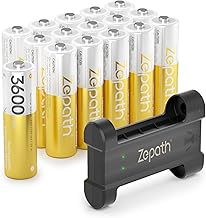 Zepath 16PCS 1,5V AA Lithium Batterie Ricaricabili con Caricabatterie 2 Slot, 3600mWh Dobbia A Batterie Ricaricabili con 2000+Tech
