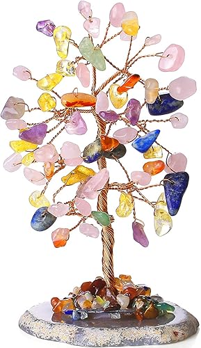 Árbol de cristal natural multicolor con cristales de ágata para árbol de dinero, alambre de cobre, piedra de árbol de la vida, atrae la suerte para