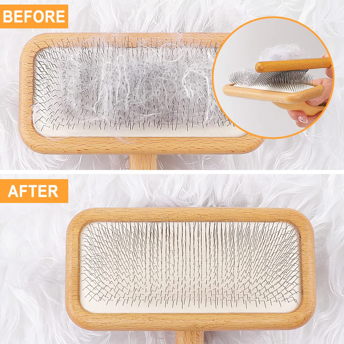 Râteau et Peigne à Tapis en Laine pour Le toilettage des Poils, Plus adapté aux Tapis (Bois Naturel, 2 pièces)