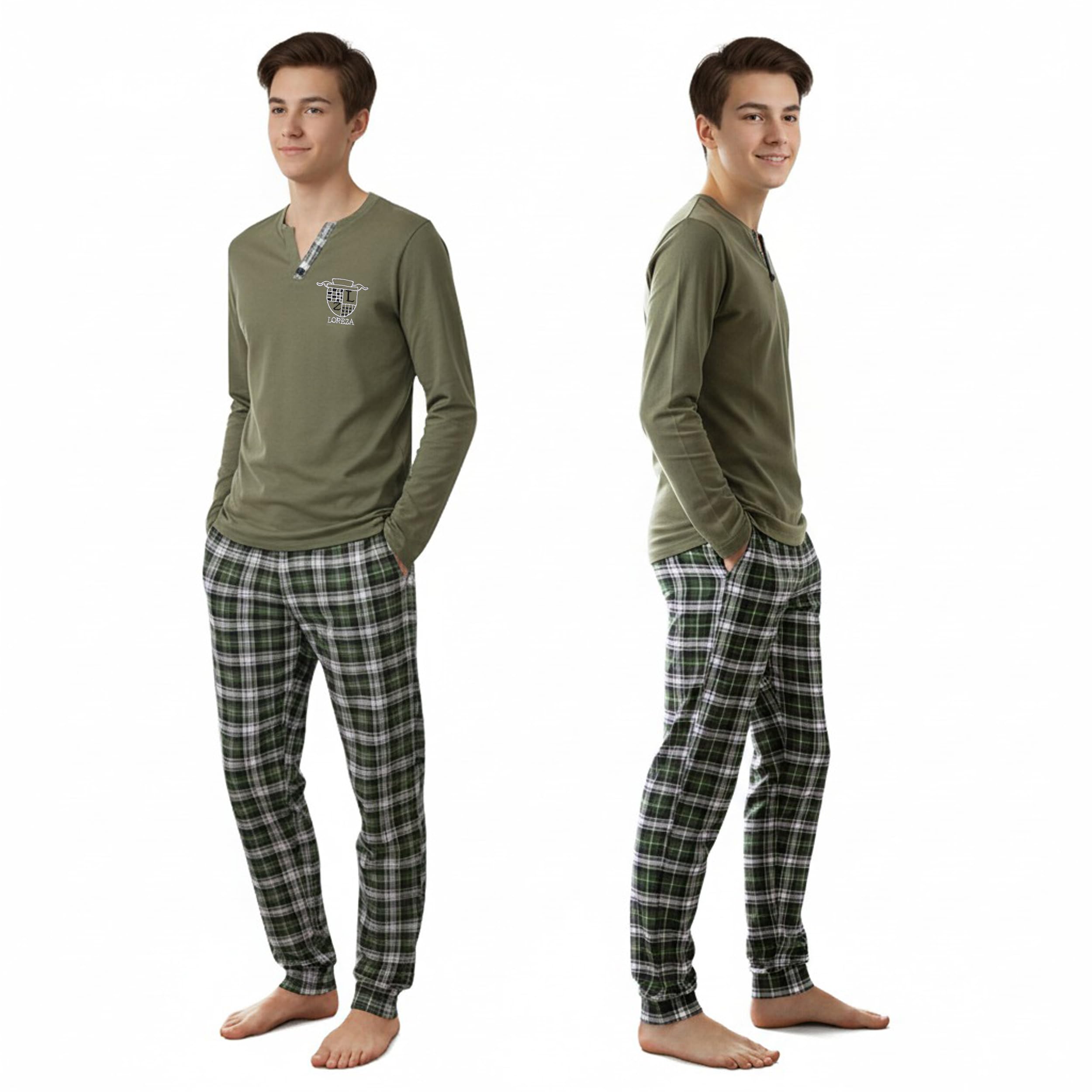 LOREZA ® Pigiama per Ragazzi Pigiama a Due Pezzi Set Pigiama casa Abito da Notte in Cotone a Maniche Lunghe