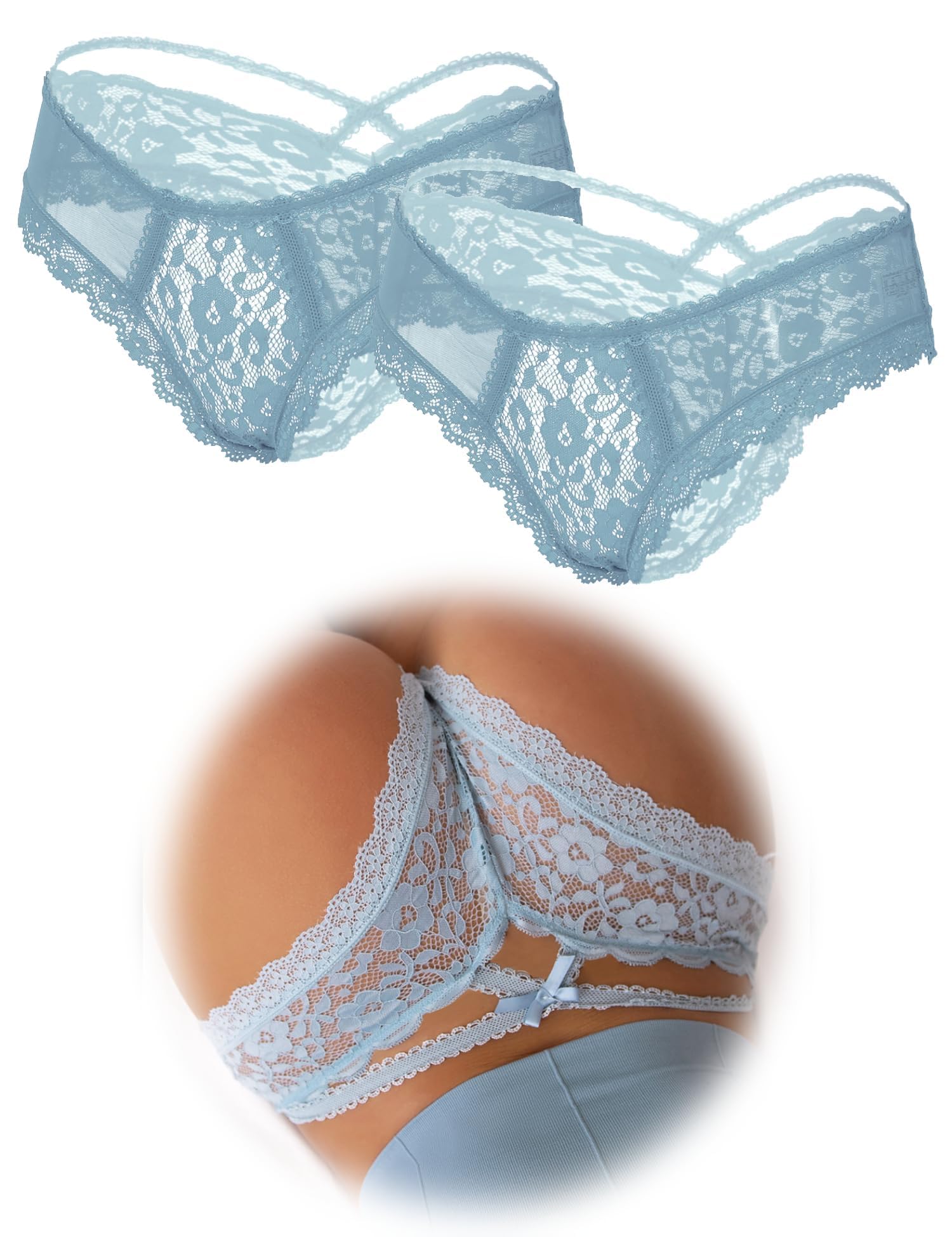 ohmydear Brazilian Slip Damen Höschen 1/2/3er Pack Sexy String Tanga Spitzen Unterwäsche Frauen Große Größen Unterhosen Transparente Pantys Atmungsaktiv Tangas Underwear