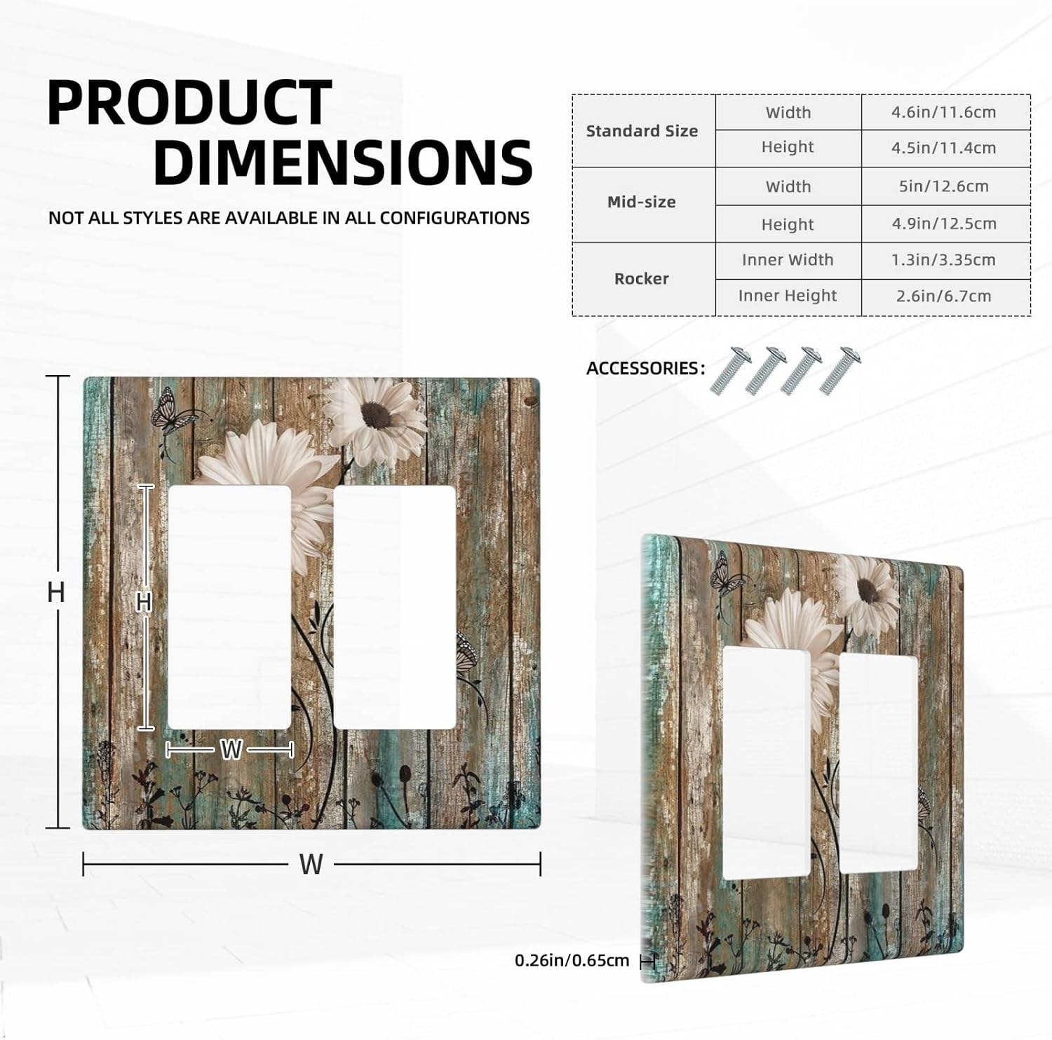 Rustic Daisy Flower Decorative Light Switch Cover Rocker Switch Plate 2 Gang Wall Plate Double Decorator Outlet Cover Accessories, 4.5 x 4.5 Inch image 5
