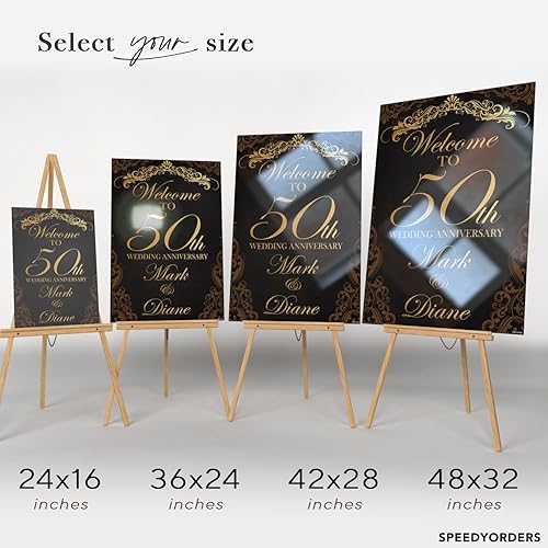 Miniatura 4 de SPEEDYORDERS Cartel de aniversario de boda número 50, letrero de aniversario dorado personalizado, póster de fiesta de aniversario de matrimonio
