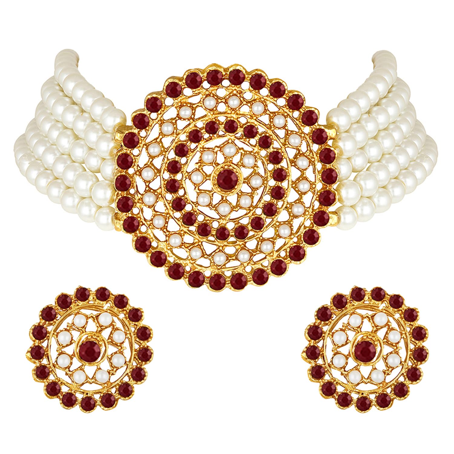 Peora Gold Plated Pearl Diamond Choker Necklace with Round Earrings Traditional Jewellery Set (White-Maroon) For Womens (B08TBNRDTS) Amazon Price History, Amazon Price Tracker