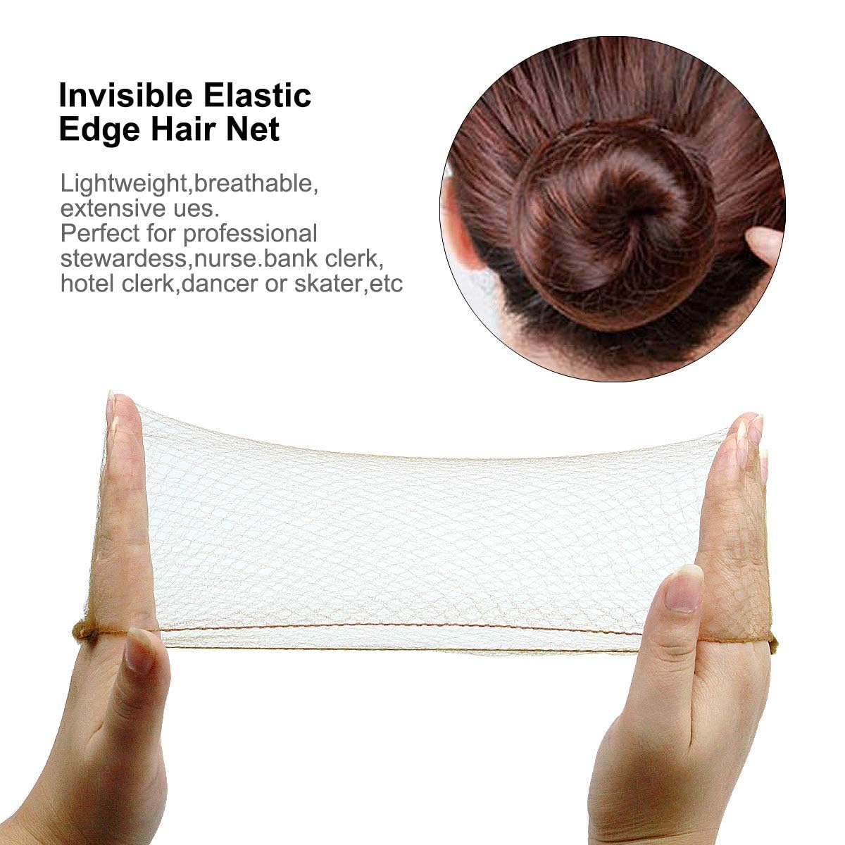 30 Retine Per Capelli Invisibili - Per Chignon, Danza, Infermiere, Bordo Elastico, Marrone, Confezione Singola - Foto 3