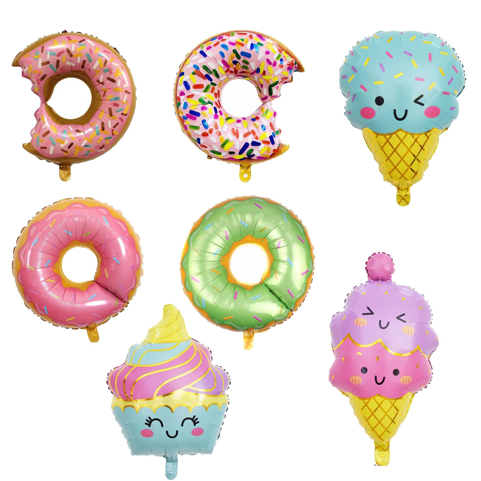 7Pcs Ice Cream Balloons and Donut Foil Balloon Set Doughnut Mylar Balloons for Ice Cream Summer Hawaii Luau Birthday Baby Shower Party Decorations