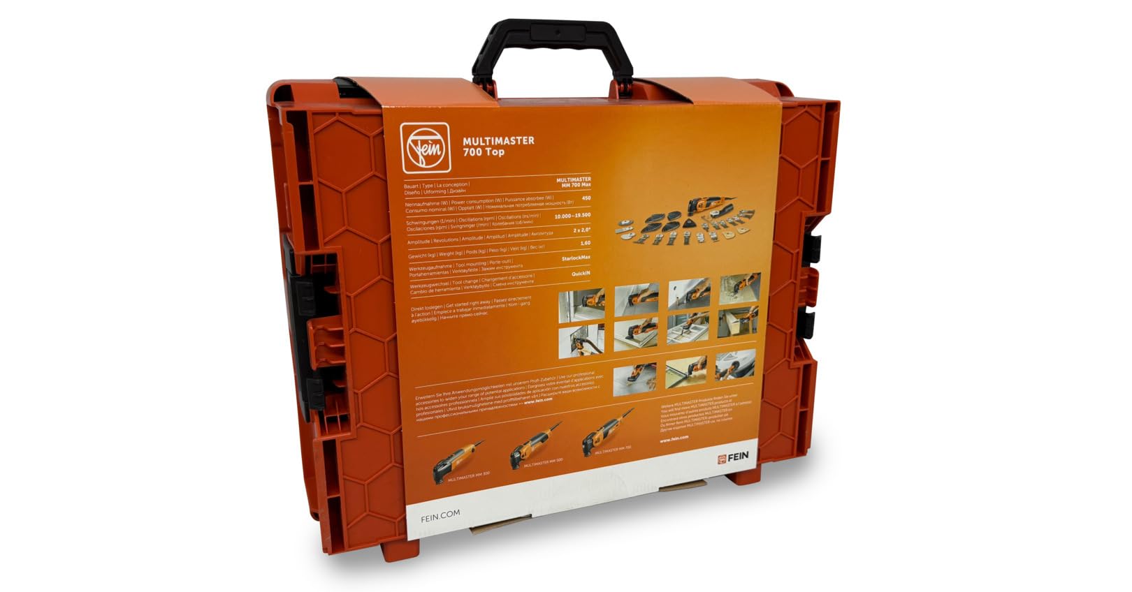 FEIN Multimaster MM 700 Max Top,MultiTool puissant rapide avec plus de 60 accessoires, Motor FEIN 450 W, système anti-vibration, Porte-outil StarlockPlus, Changement d’accessoire QuickIN