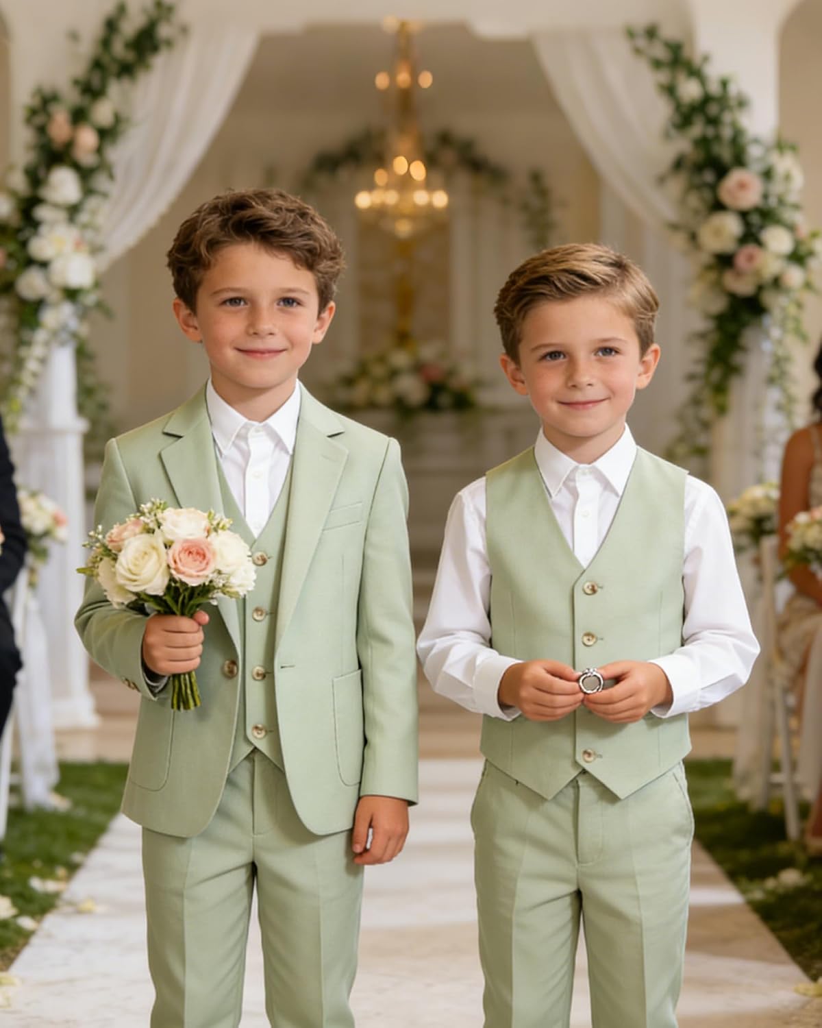 KUDORO Boys Suits 3-Piece Kids Tuxedo Slim Fit Formal Outfit Set with Casual Blazer Vest Pants Summer Beach Wedding Prom