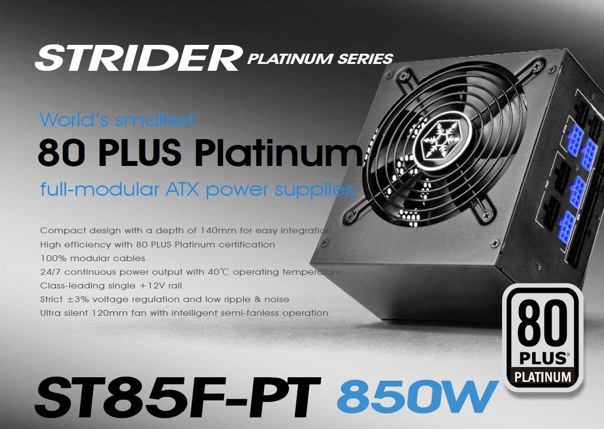 SilverStone SST-ST85F-PT Strider Platinum 850W 80 Plus Platine ATX Alimentation PC 120mm Modulaire
