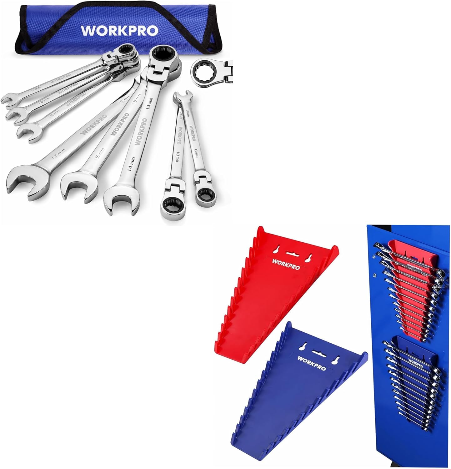 WORKPRO 8piece FlexHead Ratcheting Combination Wrench Set and 2Pack