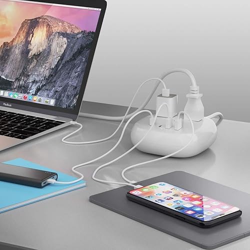 Miniatura 8 de Ceptics Regleta de alimentación USB - Protección contra sobretensiones - Tamaño de viaje pequeño y compacto - USB dual a tierra + USB-C - Entrada -