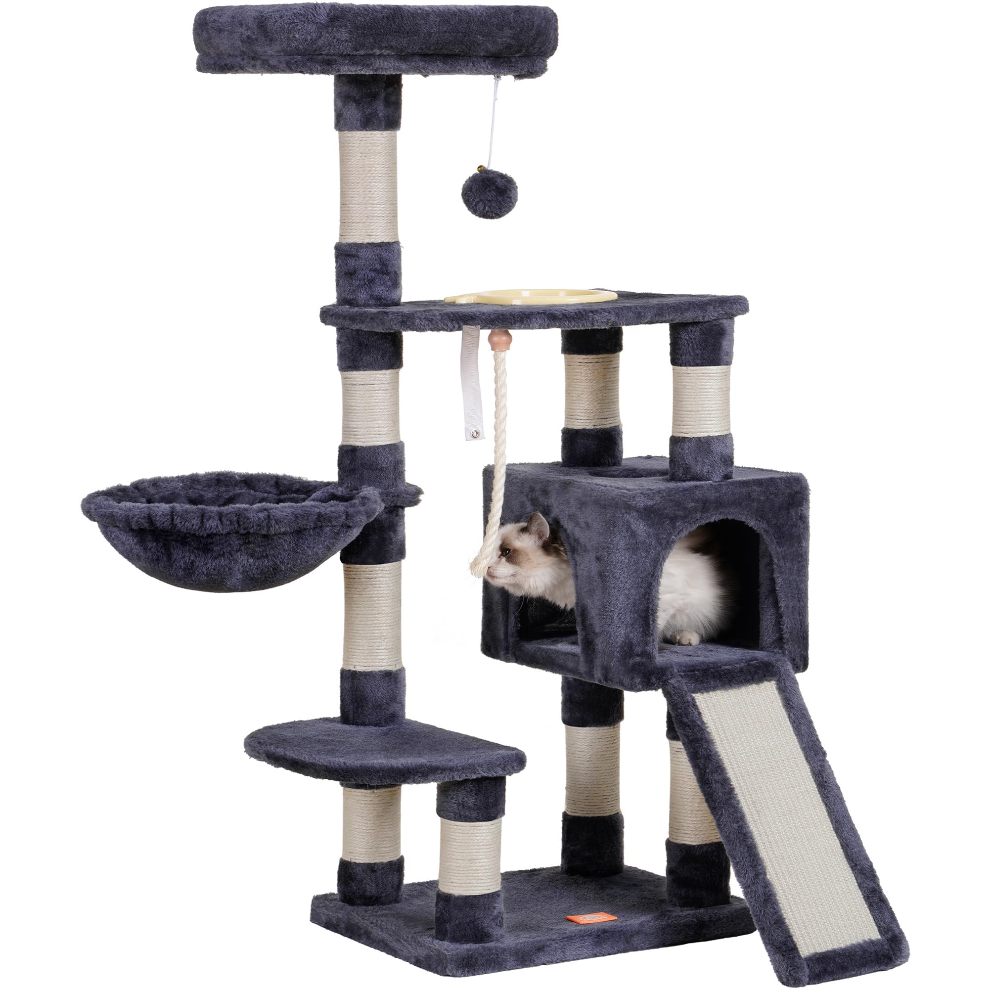 Heybly Cat Tree Cat Tower for Indoor Cats Multi-Level Cat Furniture Condo with Feeding Bowl and Scratching Board Smoky Gray HCT010SG