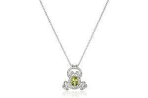 Sterling Silver Genuine Peridot Frog Pendant Necklace for Women, 18"