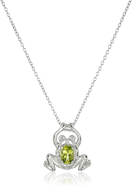 Amazon Essentials Sterling Silver Genuine Peridot Frog Pendant Necklace, 18"