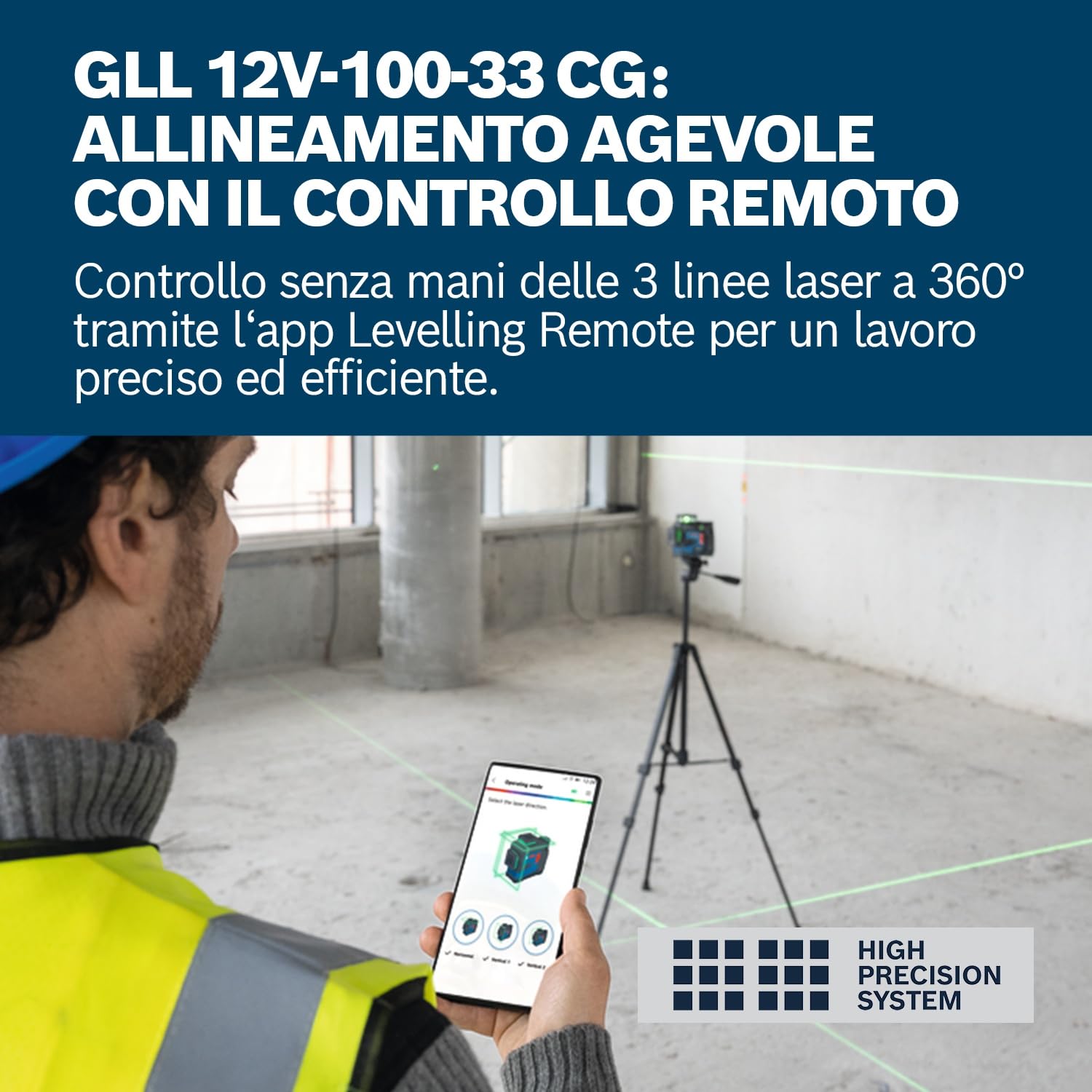 Bosch Professional Livella Laser GLL 12V‑100‑33 CG (3×360° linee laser verdi, incl. LB10, clip a soffitto DK20, 2×batterie GBA 12V 2.0Ah, caricatore GAL 12V‑40, L‑BOXX 136) – Amazon Exclusive Set