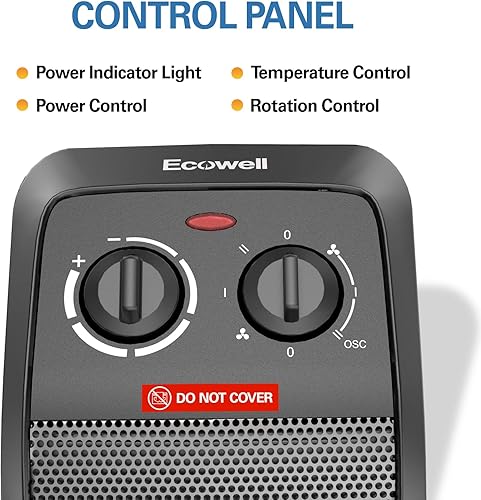 Miniatura 2 de ECOWELL Calentador eléctrico de cerámica de calentamiento rápido de 1500 W con termostato, calentador de torre de 18 pulgadas para uso en