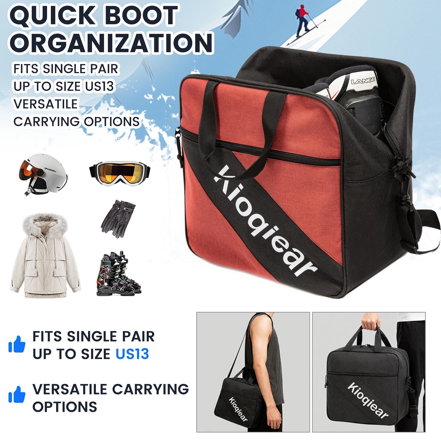 Combo acolchado para snowboard y botas, perfecto para snowboard de hasta 165 cm y botas de hasta la talla 13, incluye 1 bolsa acolchada de snowboard y 1 bolsa acolchada para botas. (rojo)