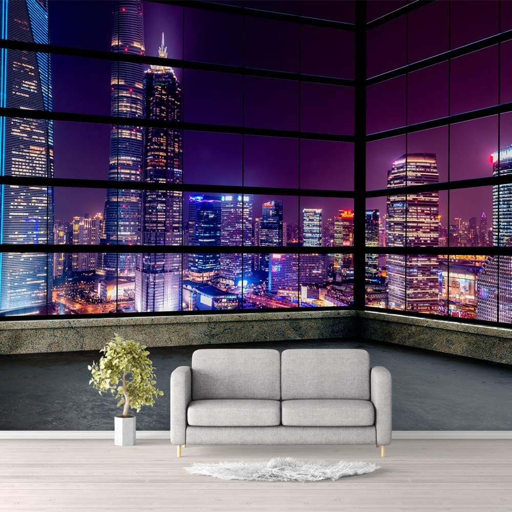 TOP оƒƒERS SIGNFORD Wall Mural 3D Cityscape Removable Wallpaper Wall Sticker for Bedroom Living Room - 66x96 inches